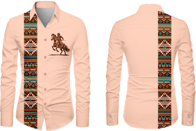VMENTERPRISE Men Printed Casual Pink Shirt