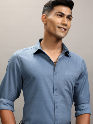 HIGHLANDER Men Self Design Casual Blue Shirt