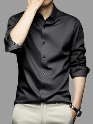 BROCON Men Solid Casual Black Shirt