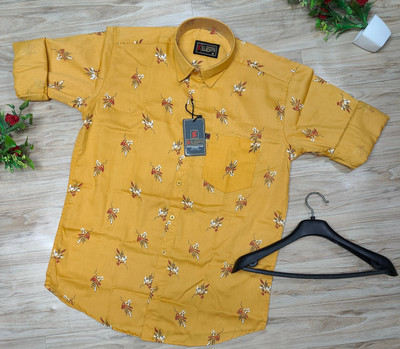 Elanpro Men Printed Casual Yellow Shirt