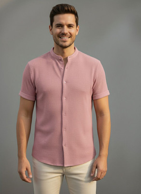 Leriya Fashion Men Self Design Casual Pink Shirt