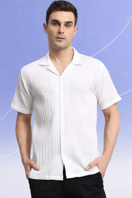 A Metron Men Self Design Casual White Shirt