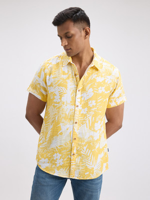 Pepe Jeans Men Floral Print Casual Yellow Shirt