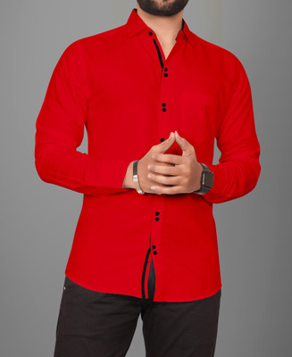 Clusy Men Solid Formal Red Shirt