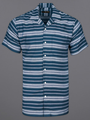 french crown Men Striped Casual Dark Blue, White Shirt
