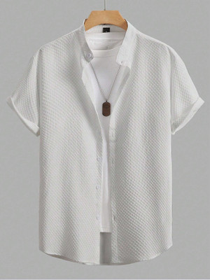 Hityyani Men Solid, Self Design Formal White Shirt