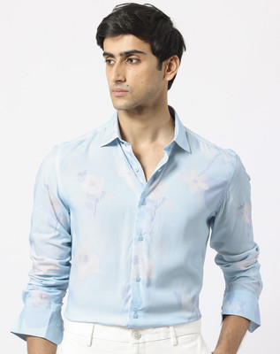 RARE RABBIT Men Printed Casual Light Blue Shirt