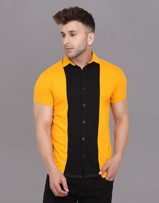 tfurnish Men Self Design Casual Black, Yellow Shirt