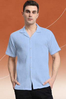 A Dearise Trend Men Self Design Casual Light Blue Shirt