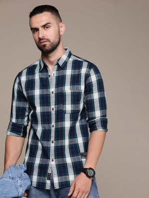 Roadster Men Checkered Casual Green, Dark Blue Shirt