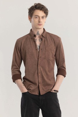 Snitch Men Solid Casual Brown Shirt