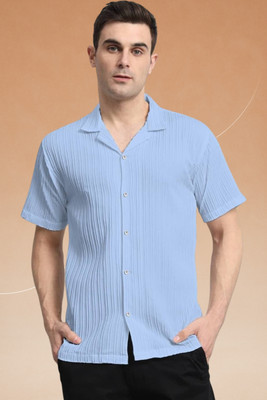 Dharamraj Fashion Men Self Design Casual Light Blue Shirt