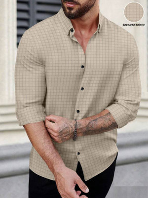 Solbiza Men Self Design Casual Khaki Shirt