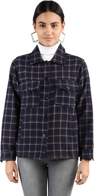 DLANXA Women Checkered Casual Dark Blue Shirt