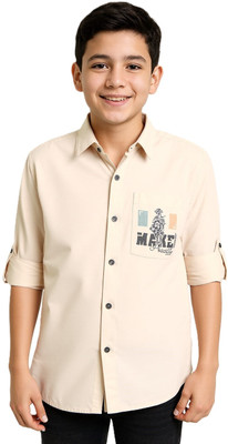 Charchit Boys Printed Casual Cream Shirt