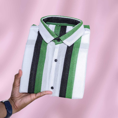 Savaliya Enterprise Men Striped Casual Green Shirt