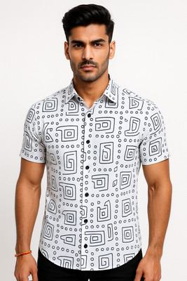 MAHIRAN Men Printed Formal Blue Shirt
