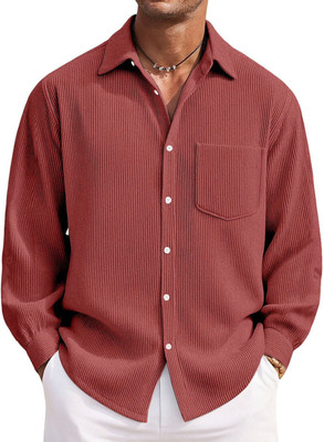 JACKBELLA Men Striped Casual Red Shirt