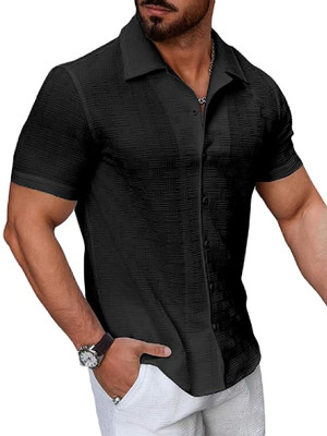 Shivark Men Self Design Casual Black Shirt