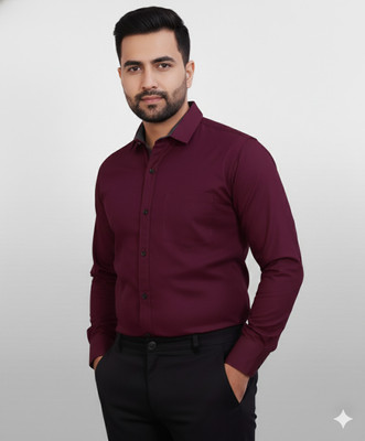 sufiyan digital studio Men Solid Casual Maroon Shirt