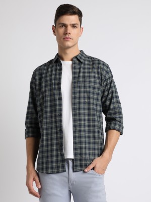 Dennis Lingo Men Checkered Casual Dark Blue, Grey, White Shirt