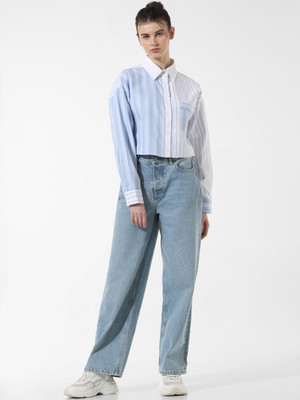 ONLY Women Striped Casual White Shirt