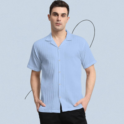 A Surhi Men Self Design Casual Light Blue Shirt