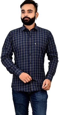 Arthz Fab Trend Men Checkered Casual Dark Blue Shirt