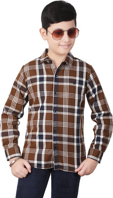 Paradise exclusive Boys Checkered Festive Brown Shirt