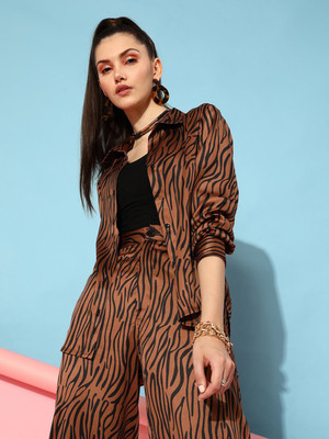 STREET9 Women Printed Casual Brown Shirt