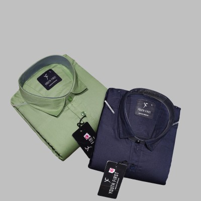 youth first Men Solid Formal Dark Blue, Light Green Shirt(Pack of 2)