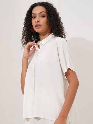 Tokyo Talkies Women Solid Casual White Shirt