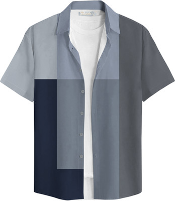 Bullmer Men Color Block Casual Blue Shirt