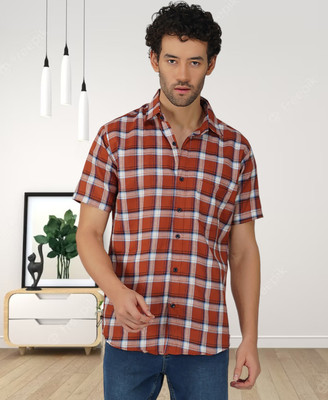 BASE 41 Men Checkered Casual Red Shirt