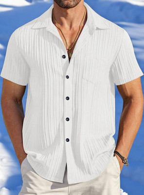 GCFAB Men Self Design Casual White Shirt