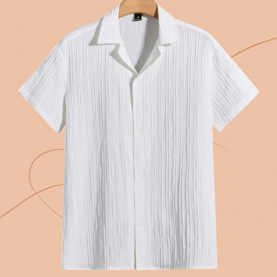 A DEEMOON TREND Men Self Design Casual White Shirt