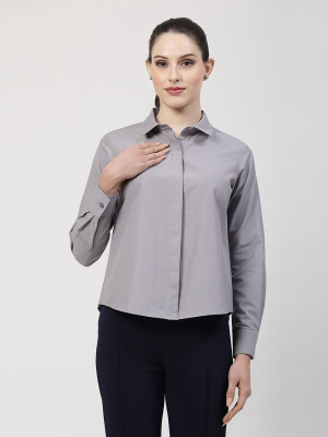 Office & you Women Solid Formal Grey Shirt