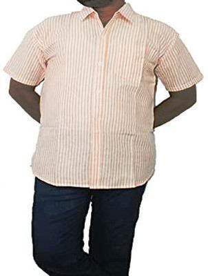 Yoksha Men Striped Casual White, Orange Shirt