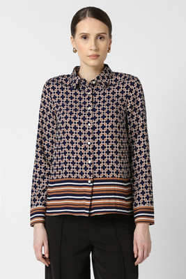 VAN HEUSEN Women Printed Formal Dark Blue Shirt