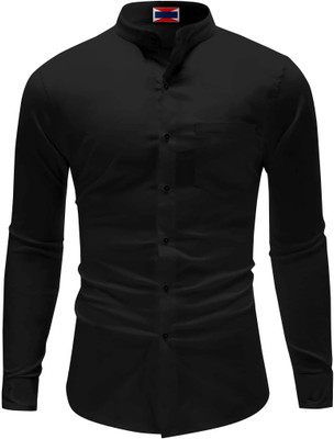 MOONBELL Men Solid Casual Black Shirt