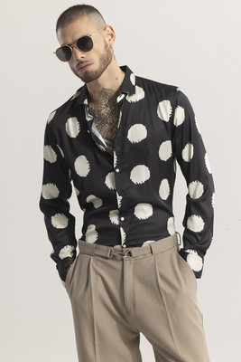 Snitch Men Printed Casual Black, White Shirt