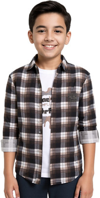 CAVIO Boys Checkered Casual Pink Shirt