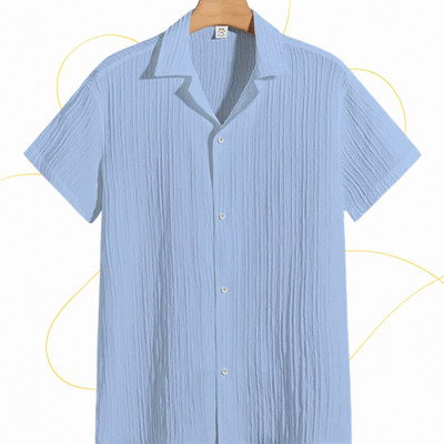 SHIRTWALA Men Self Design Casual Light Blue Shirt