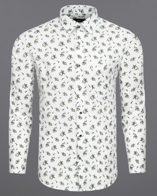 french crown Men Printed Casual White, Dark Green Shirt