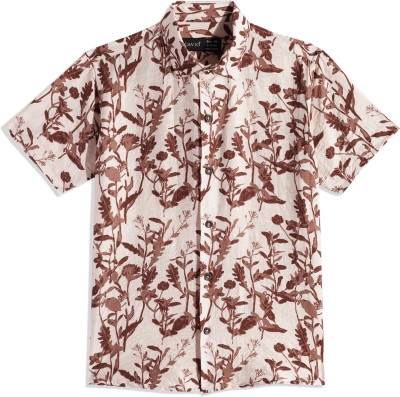 CAVIO Boys Floral Print Casual Brown Shirt