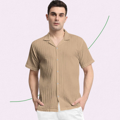 A Surhi Men Self Design Casual Cream Shirt