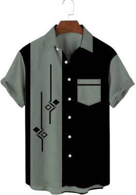 SHFASHION Men Color Block Casual Black, Grey Shirt
