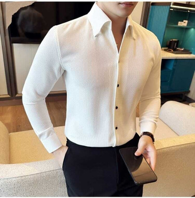 Rajarenchhod Men Self Design Casual White Shirt