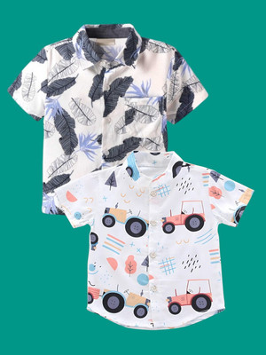 KILLER Boys Printed Casual White Shirt(Pack of 2)