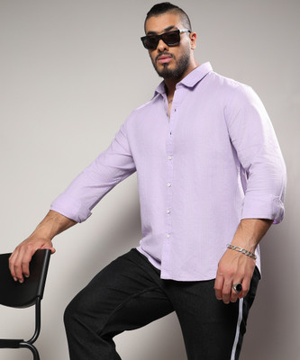 Instafab Plus Men Striped Casual Purple Shirt